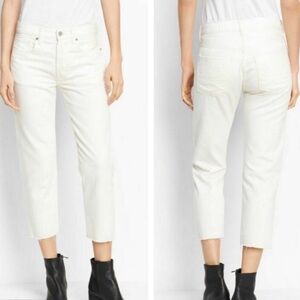 Vince Crop Union Slouch Straight-leg Crop Jeans Raw Hem Ivory Cotton Size 27